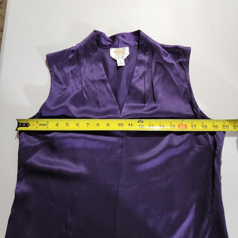 Talbots 100% Silk Blouse Sz 14 Sleeveless Jewel Tone Purple Side Zip V-Neck - Picture 3 of 8